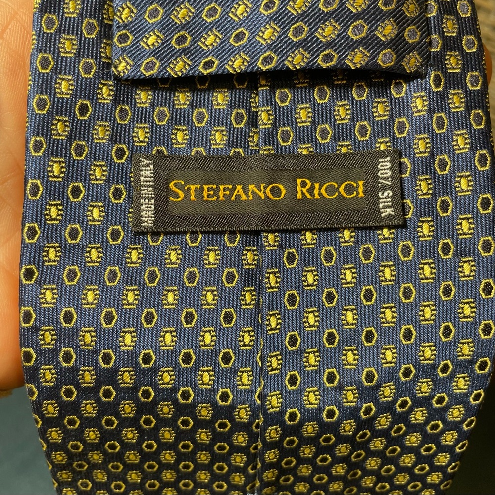 Stefano Ricci Silk Tie - Navy and Gold Geometric